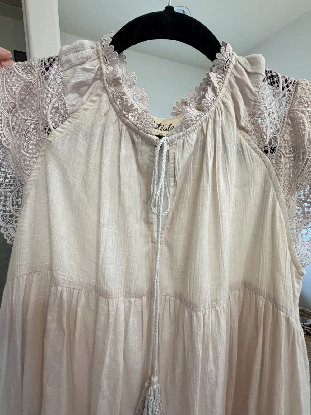 Women’s Lace-Sleeve Boho Dress in Blush